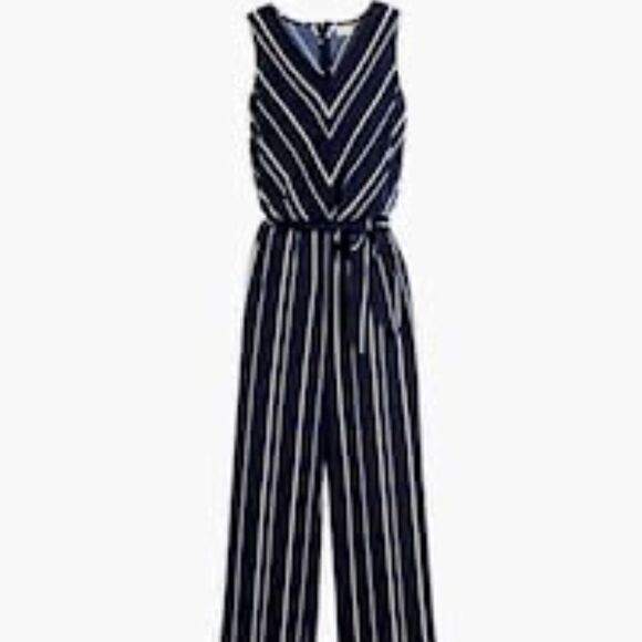 Chico's Knit Kit Vertical Stripe Jumpsuit  Ink/White Size 2 (12/14 -Large) - Picture 2 of 4